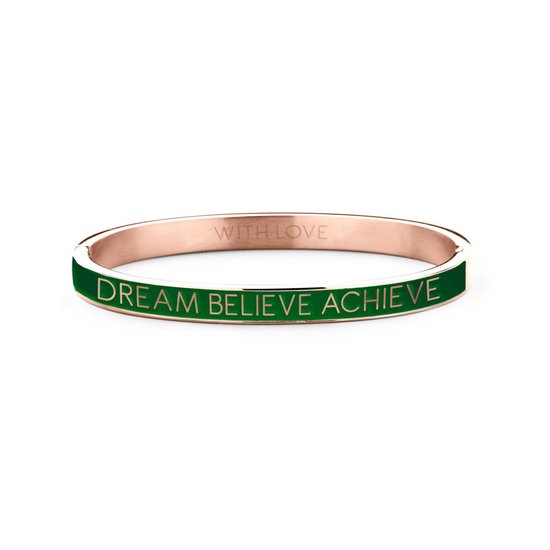 Bracelet en acier avec texte 8KM BC0023 Key Moments - Dream Believe Achieve - Taille unique - Rose / vert