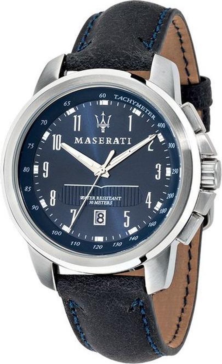 Maserati Successo Horloge - Maserati heren horloge - Blauww - diameter 44 mm - roestvrij staal