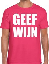 Geef Wijn tekst t-shirt roze voor heren - heren feest t-shirts S