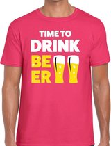 Time to drink Beer tekst t-shirt roze voor heren - heren feest t-shirts XXL