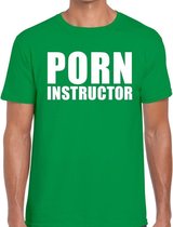 Porn instructor tekst t-shirt groen heren L