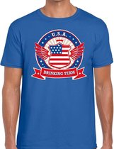 Blauw USA drinking team t-shirt blauw heren -  Amerika kleding XXL