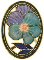 Behave® Dames Broche ovaal bloem viooltje paars blauw - emaille sierspeld -  sjaalspeld  5 cm