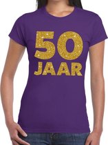 50 jaar goud glitter verjaardag/jubileum kado shirt paars dames M