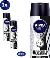 NIVEA MEN Invisible Black & White Power - 2 x 150 ml - voordeelverpakking - Deodorant Spray