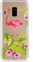 Shop4 - Samsung Galaxy A8 (2018) Hoesje - Zachte Back Case Flamingo Transparant