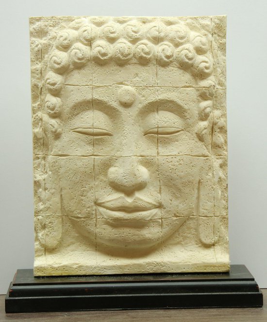 Boeddha hoofd bruin 29 cm op houten voet