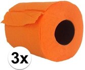 3x Oranje toiletpapier rol 140 vellen - Oranje thema feestartikelen decoratie - WC-papier/pleepapier