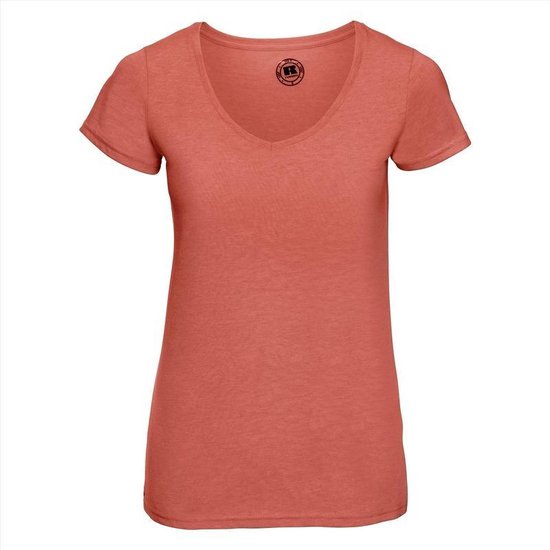 Basic V-hals t-shirt vintage washed koraal oranje voor dames - Dameskleding  t-shirt... | bol.com