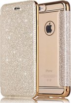 Etui de luxe Crystal Folio Flip - Etui pour Apple iPhone 7 - iPhone 8 - Or - Paillettes - Bling Bling - Cuir PU de haute qualité - Couverture intérieure en TPU souple