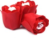 Zeep bloemen Hart box - Rode rozen 3 stuks in box