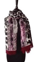 Dames sjaal dierenprint luipaard giraffe zebra - bordeaux rood zwart - zacht viscose - 90 x 180 cm