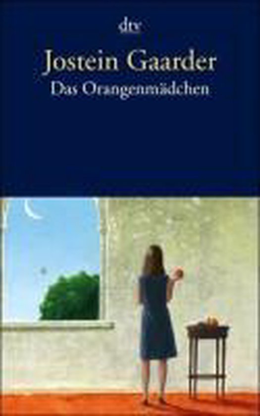 Boek "Das Orangenmädchen" van Jostein Gaarder met een illustratie van een meisje met een sinaasappel bij een raam.