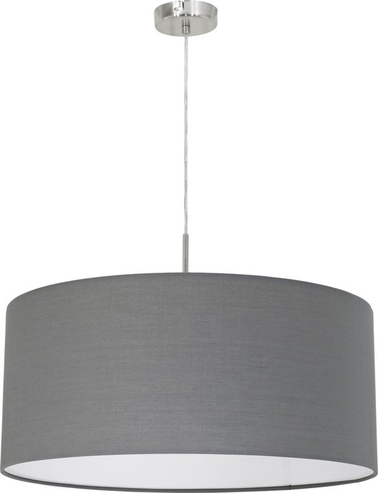 EGLO Hanglamp Maserlo, 1 lamp textiel hanglamp, hanglamp van staal en stof, kleur: mat nikkel, taupe, goud, fitting: E27, DELONGHI: 38 cm