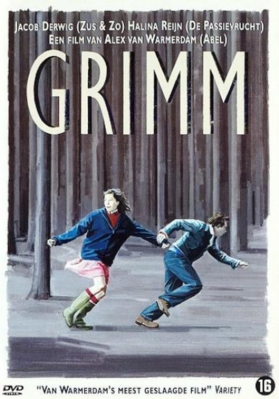 Twee kinderen rennen in een bos. Boven de titel GRIMM, met acteur- en filmtitels.