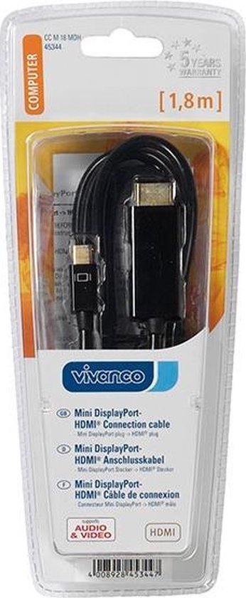 Vivanco Mini DisplayPort - HDMI 1,8 m Zwart | bol.com