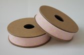ribbon lint op band 3 meter roze met polka dot creme