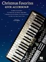 Titelpagina van "Christmas Favorites for Accordion" bladmuziek met een close-up van een accordeon in de hoek.