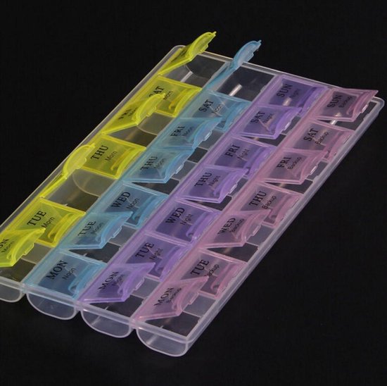 Pilulier Hebdomadaire 7 Jours - 28 Compartiments (4 Par Jour), Multicolore, En Plastique, Neuf