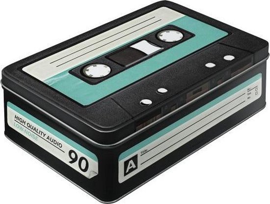 Retro cassette bewaarblik 23 cm