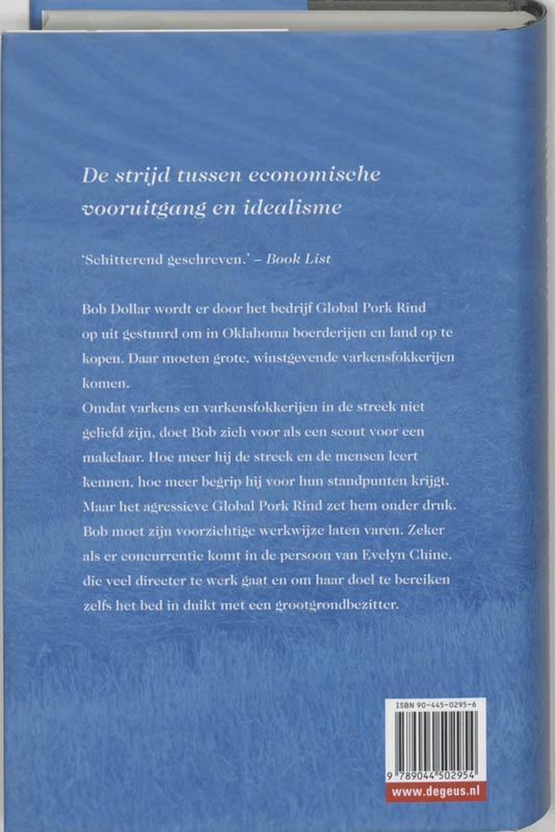 Achterkant van een boek met tekst over economische vooruitgang en idealisme. Titel van de auteur: 'De strijd tussen economische vooruitgang en idealisme'.