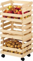 Fsc(r) Wooden Storage Rack On Wheels, For Potato / Fruit Storage | 3 Crates Of Pine Wood | Stackable Storage Box / Crates | Crate To Store Potatoes Or Fruit | 3 Piece Stock Rack |