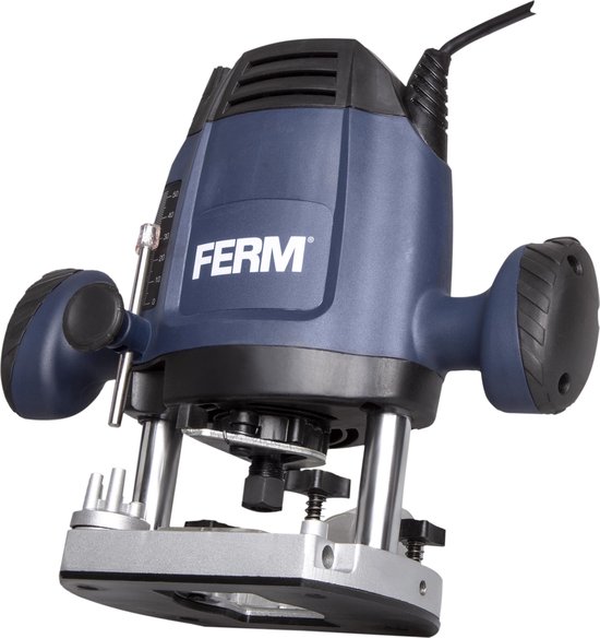 FERM Bovenfrees 1200W - 6, 8 mm - Variabele snelheid – Incl. 3-delige frezenset, kopieerring, parallelgeleider en passerpunt