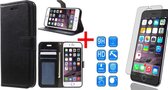 iCall - Apple iPhone 7 - Lederen TPU Wallet Case Zwart - Portemonee Hoesje - Book Case - Flip Cover - Klap - 360 beschermend Telefoonhoesje + Tempered Glass Screenprotector 2,5D 9H