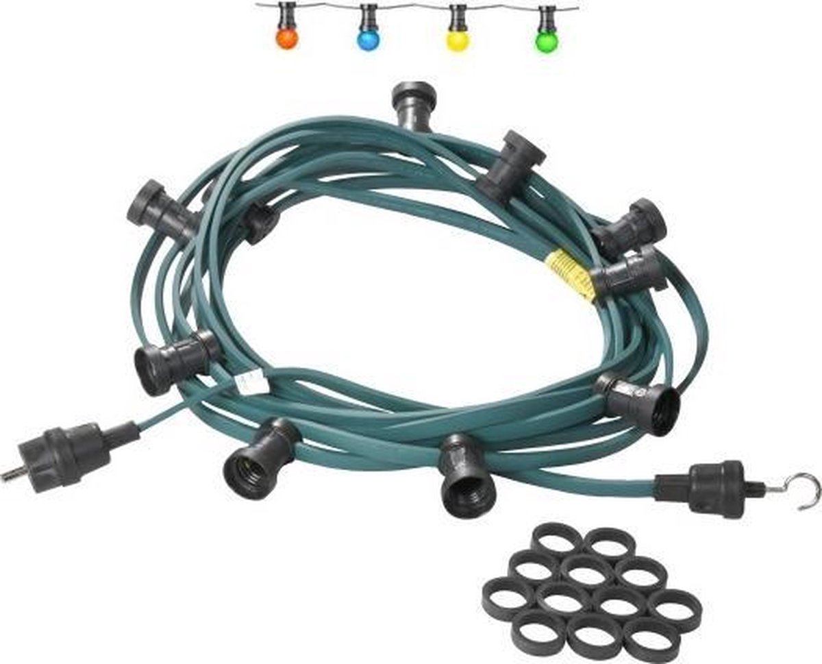 Prikkabel feestverlichting | tuinverlichting | lichtsnoer 40 meter - 60 fittingen + 60 gekleurde LED lampen