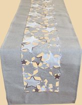 Kerst tafelloper Grijs met Zilveren sterren -  Loper 40x140 cm