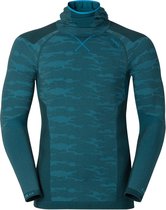 Odlo Evolution Warm - Sportshirt - Heren - Ponderosa Pine Melange- Blue Jewel - Maat S