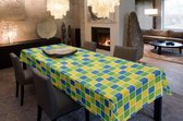 Joy@home Tafellaken - Tafelkleed - Tafelzeil - Afgewerkt Met Biaislint - Opgerold op dunne rol - Geen plooien - Trendy - Blocs Groen/Blauw
