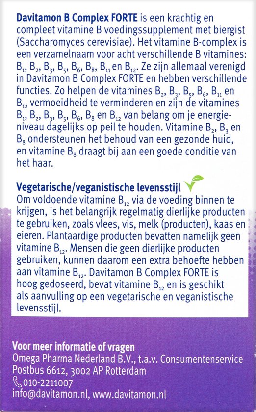 bol.com | Davitamon vitamine B-Complex Forte met Biergist en vitamine B12 -  100 Tabletten