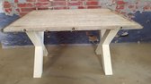 tafel steenschot whitewash met witte houten x poot