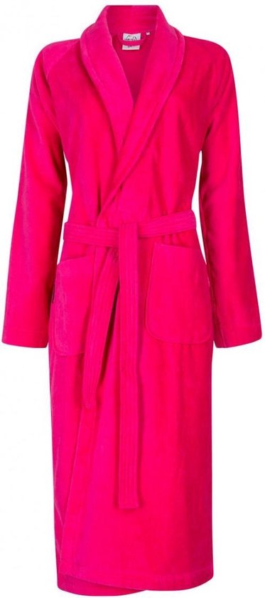 Dames badjas fuchsia roze - velours katoen - sjaalkraag - maat XS