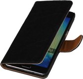 Zwart Echt Leer Booktype Samsung Galaxy J1 2015 Wallet Cover Hoesje