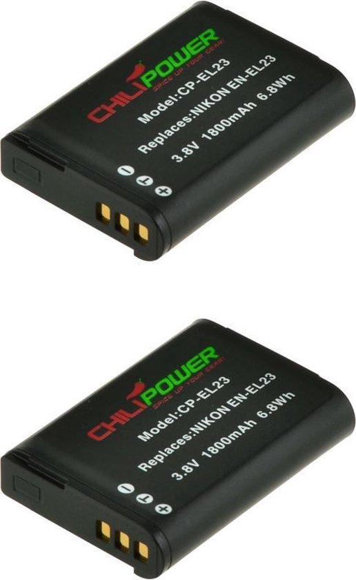 Nikon EN-EL23 camera accu 1800mAh 2-pack voor Coolpix B700, P600, P610, P900, S810c