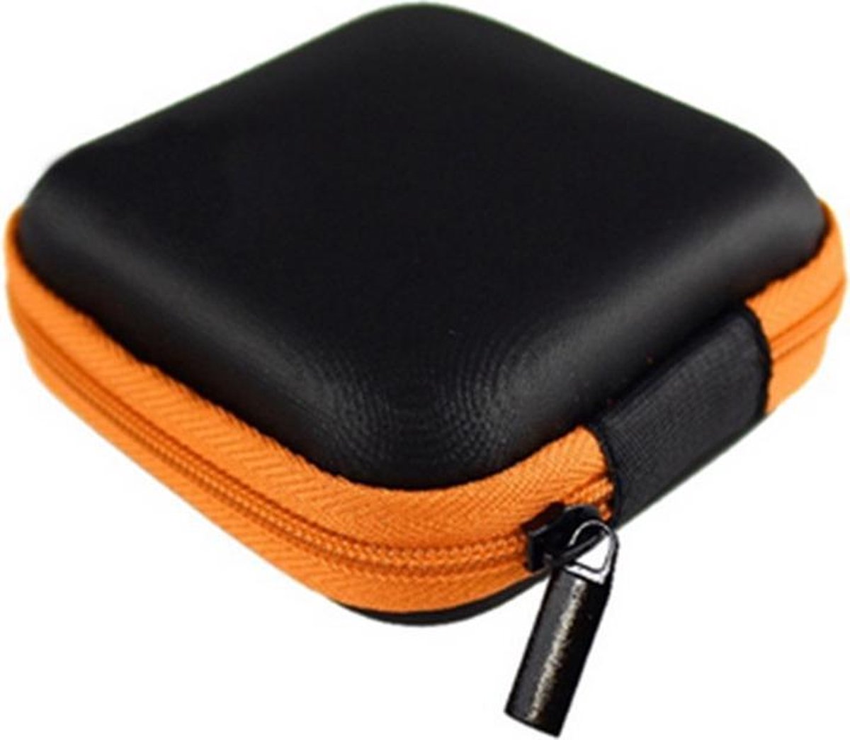 Hardcase Oortjes hoesje - Kabeltasje - Opbergtas electronica - Opberghoes voor Kabel, Oortjes in-ear – Zwart/Oranje