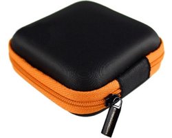 Hardcase Oortjes hoesje - Kabeltasje - Opbergtas electronica - Opberghoes voor Kabel, Oortjes in-ear – Zwart/Oranje