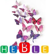 Autocollants / aimants papillon 3D | Décoration murale pour chambre d'enfants / toilettes / koelkast etc. | Papillons violets avec aimant - Heble