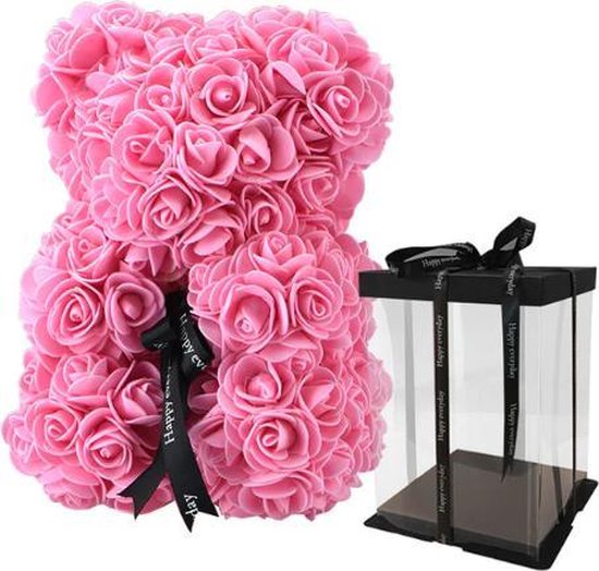 Ours en peluche d'amour de roses artificielles roses avec boîte-cadeau |  Fête des... | bol.com
