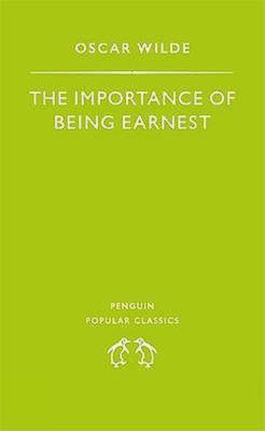 Boek "The Importance of Being Earnest" van Oscar Wilde, Penguin Popular Classics, op een lichtgroene achtergrond.