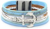 Armband met Anker - Echt Leer / Leder - 19,5 cm - Blauw - Musthaves