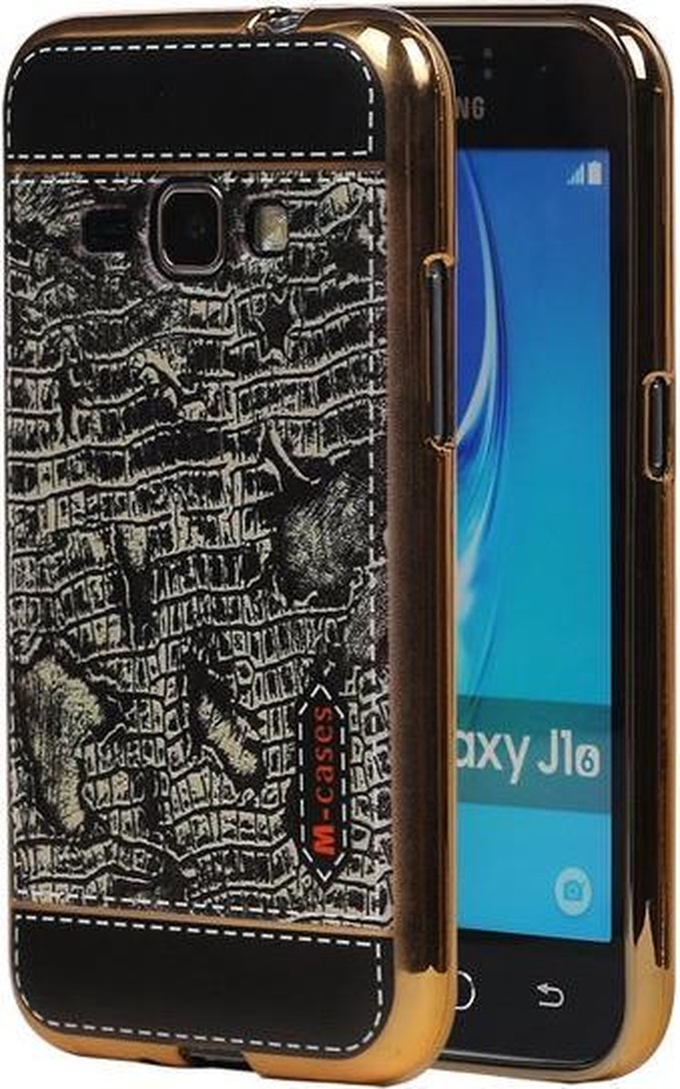 M-Cases Zwart Krokodil Design TPU back case hoesje voor Samsung Galaxy J1 2016