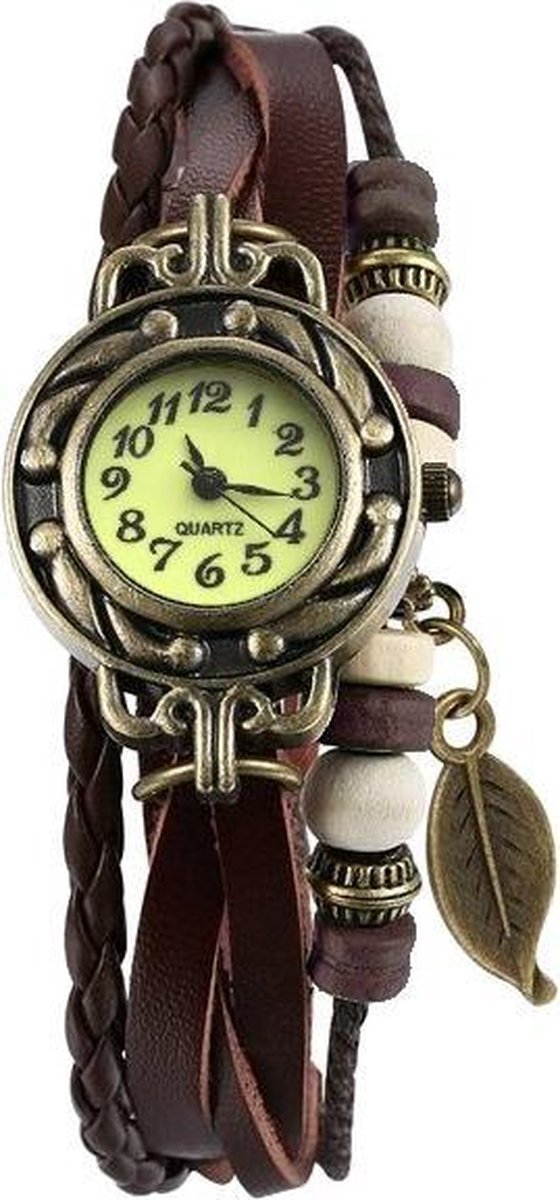 Fako® - Armband Horloge - Blad - Bruin