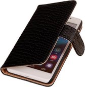 Huawei Ascend G6 4G - Zwart Slangen Hoesje - Book Case Wallet Cover Beschermhoes