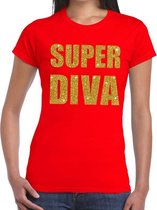 Super Diva gouden glitter tekst t-shirt rood dames - dames shirt Super Diva L
