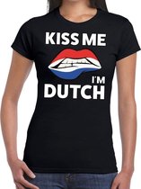 Kiss me i'm Dutch t-shirt zwart dames - feest shirts dames M