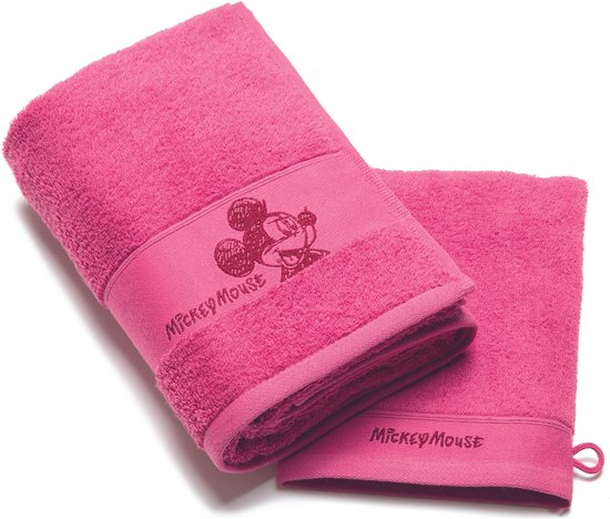 Pure Cotton - SET Handdoek + washandje fuchsia - Mickey Mouse | bol.com