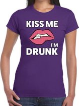 Toppers Kiss me i am drunk t-shirt paars dames - feest shirts dames M